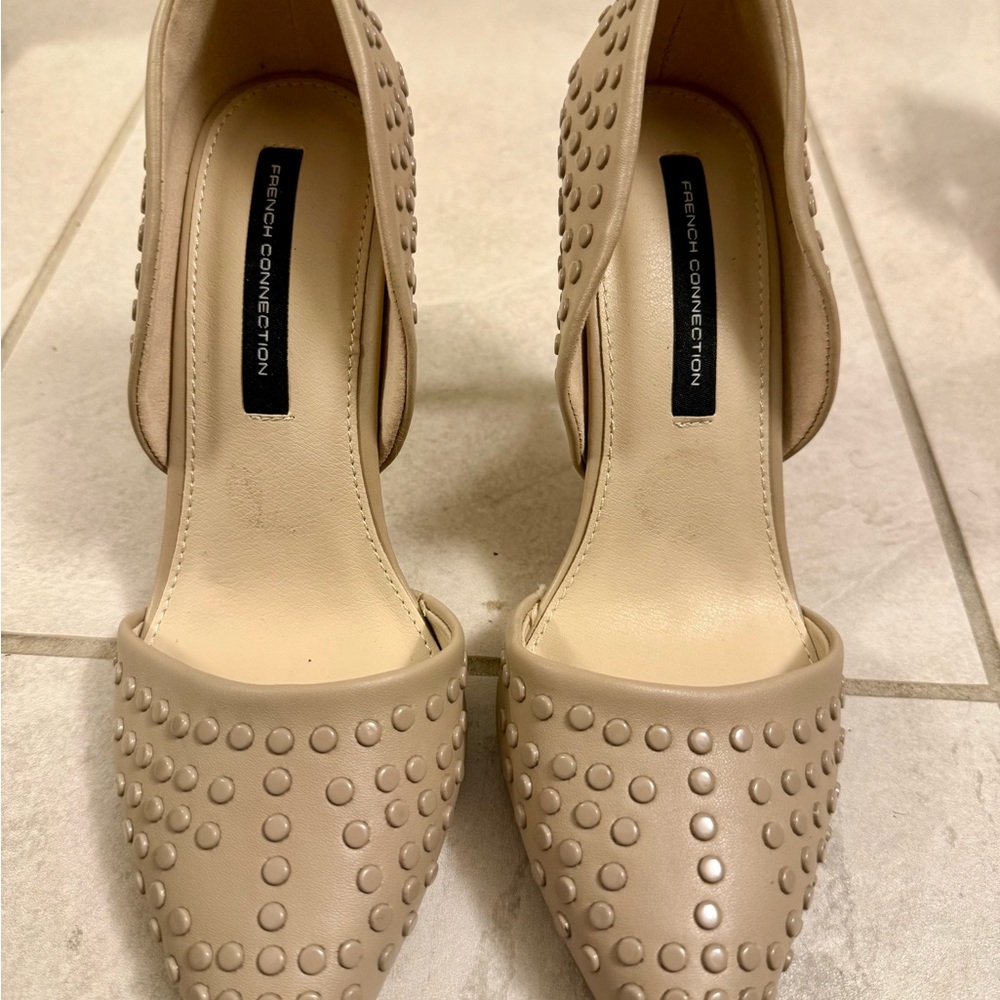 French Connection Tan Stiletto Heels with Studded Detail